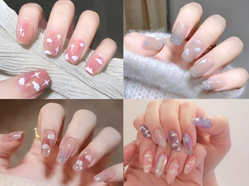 Mẫu nail sơn thạch đơn giản đám mây