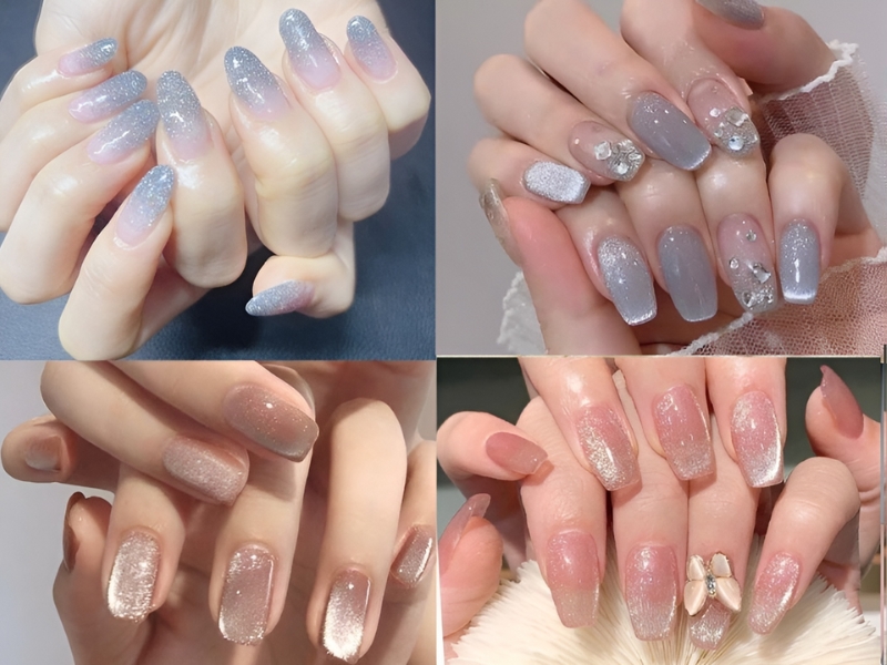 Mẫu nail sơn thạch đơn giản mắt mèo