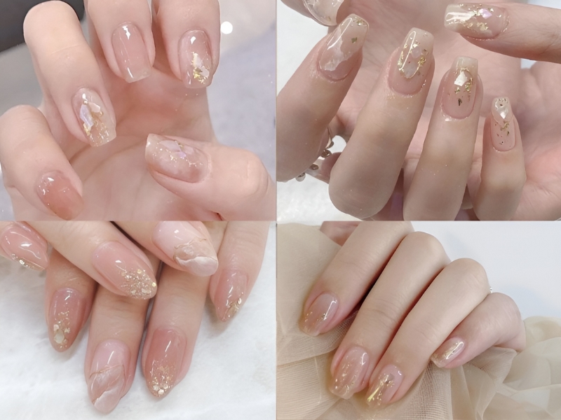Mẫu nail sơn thạch đơn giản xà cừ màu hồng