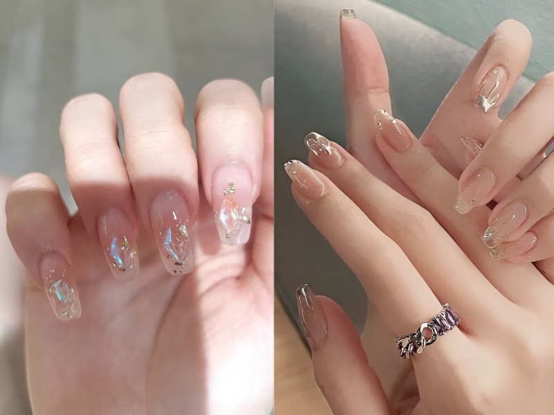 Mẫu nail sơn thạch đơn giản ẩn xà cừ