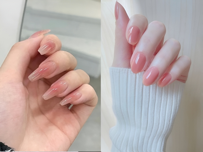 Mẫu nail sơn thạch đơn giản màu hồng nhạt