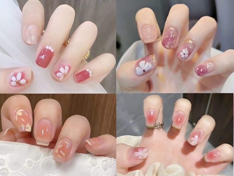 Mẫu nail sơn thạch đơn giản bông hoa