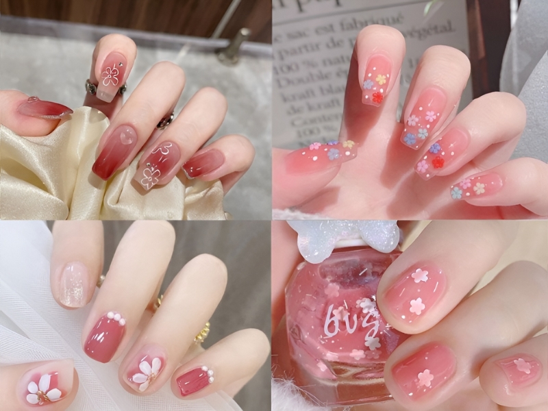 Mẫu nail sơn thạch đơn giản màu hình hoa