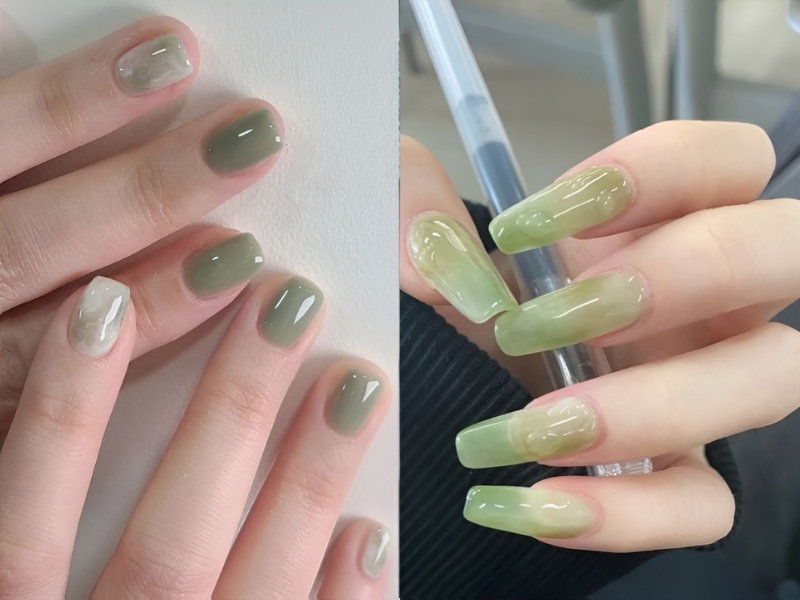 Mẫu nail sơn thạch đơn giản xanh lá nhạt