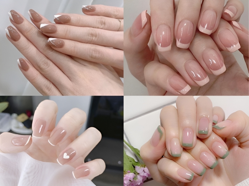 Mẫu nail sơn thạch đơn giản viền móng vuông