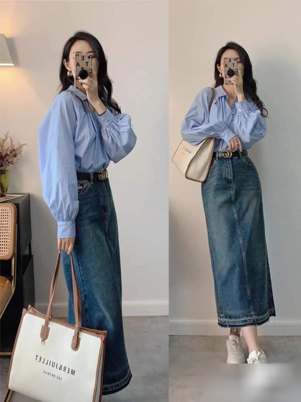 Check ngay tips mix đồ với chân váy jean dài đỉnh cao