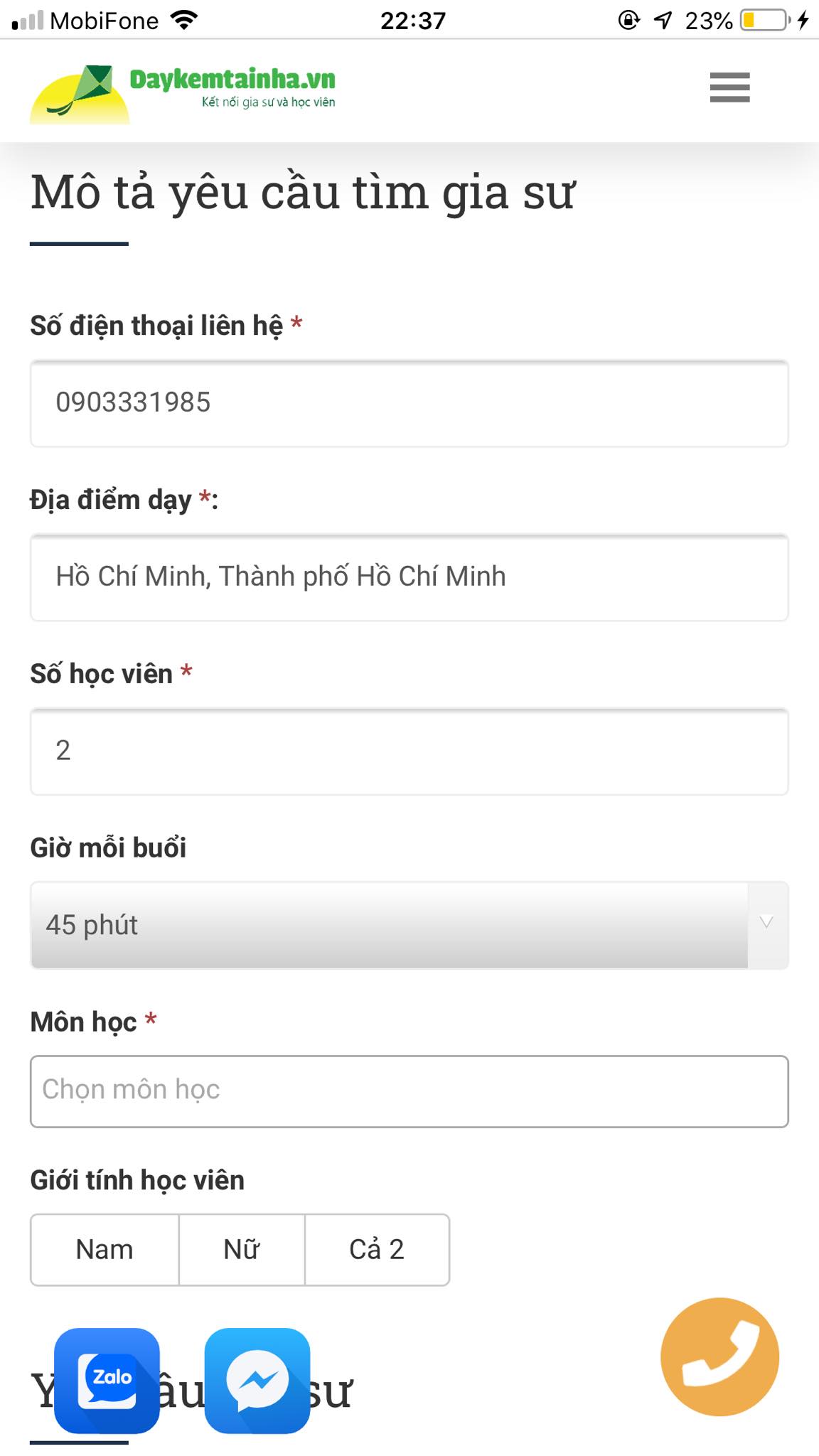 Học phí Toán lớp 9