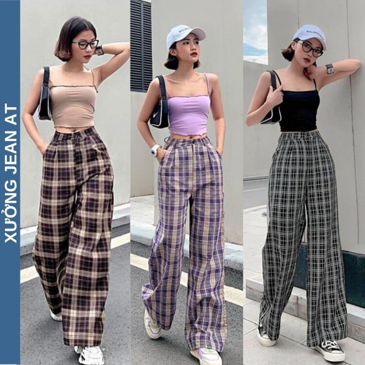 Quần caro ống rộng