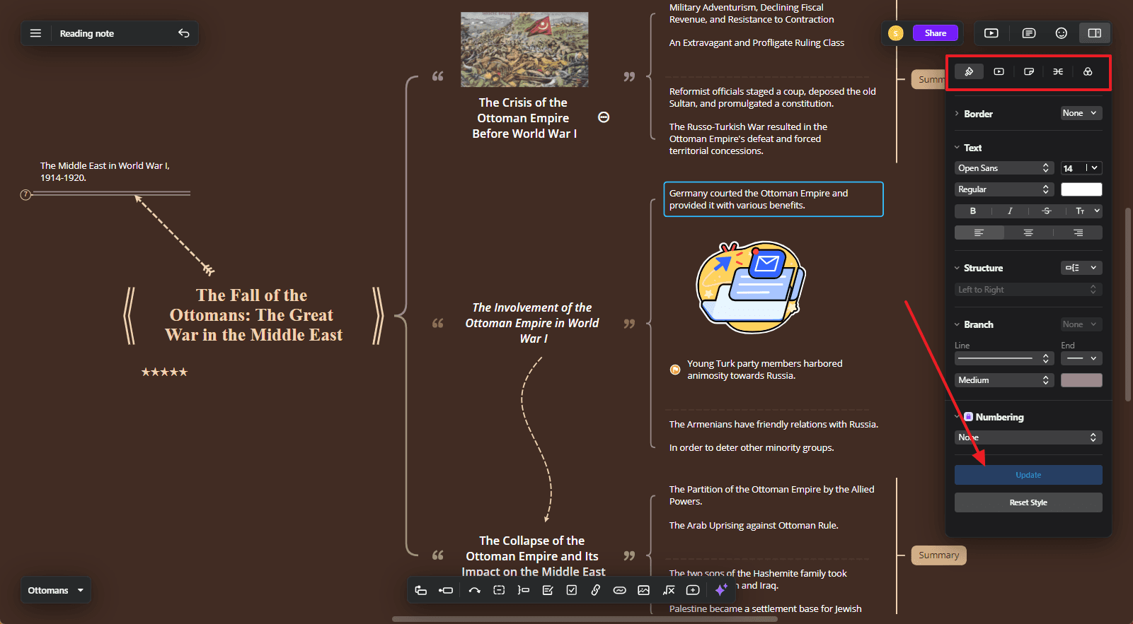 make appearance changes in mind map