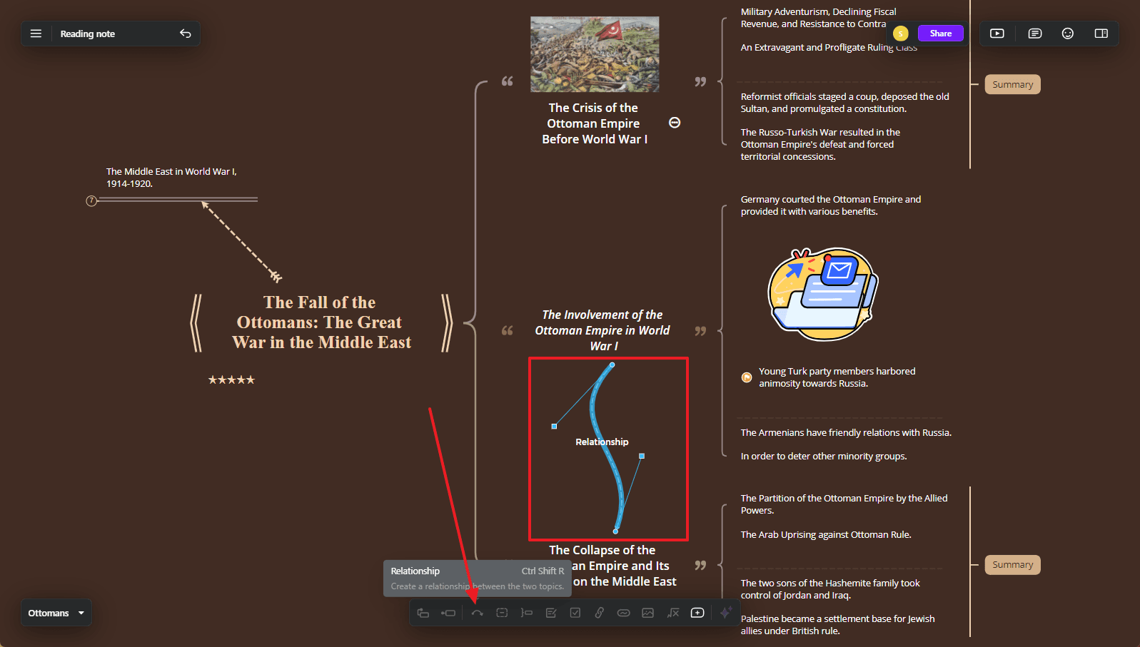 add connections across mind map