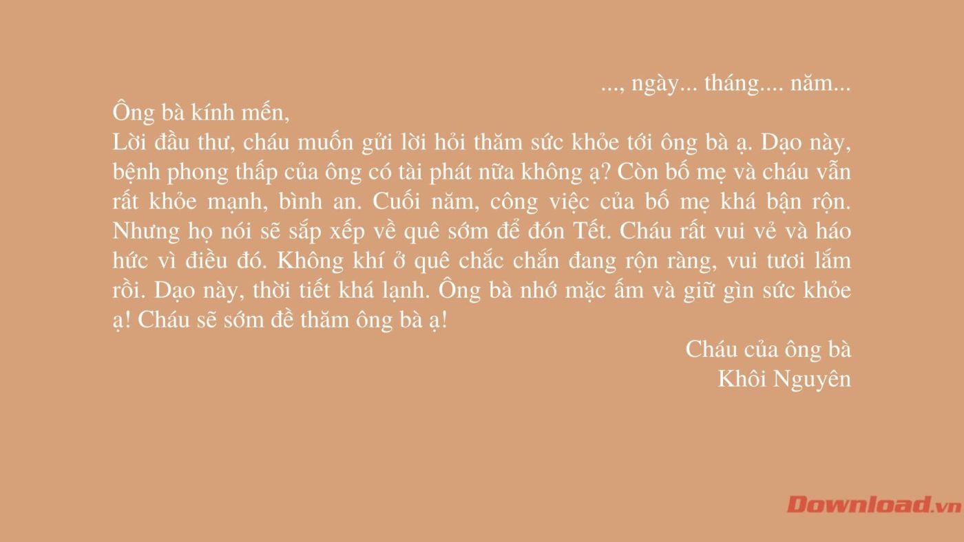 Viết thư hỏi thăm sức khỏe ông bà                                   Dàn ý & 46 bài văn mẫu viết thư hay nhất