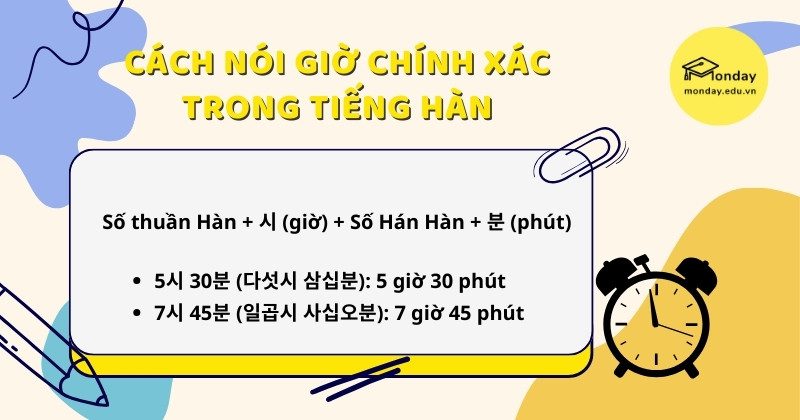 Cách nói giờ trong tiếng Hàn: Giờ chính xác