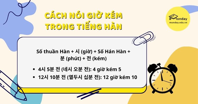 Cách nói giờ trong tiếng Hàn: Giờ kém