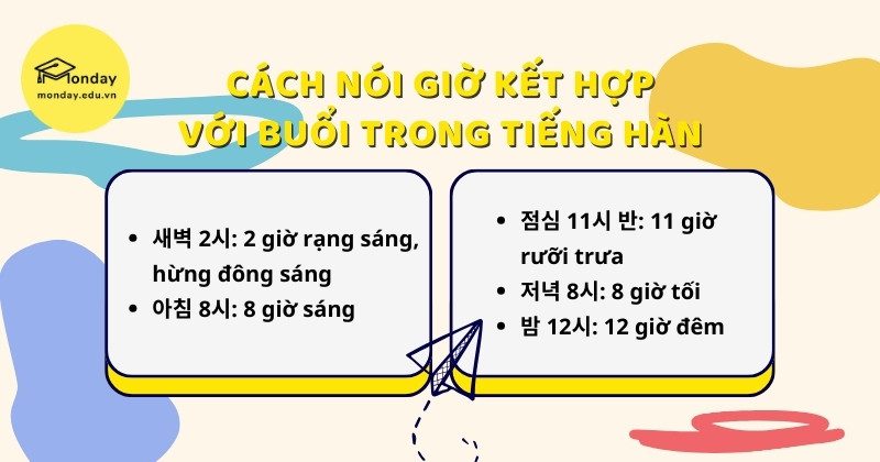 Cách nói giờ trong tiếng Hàn: Giờ kết hợp với buổi