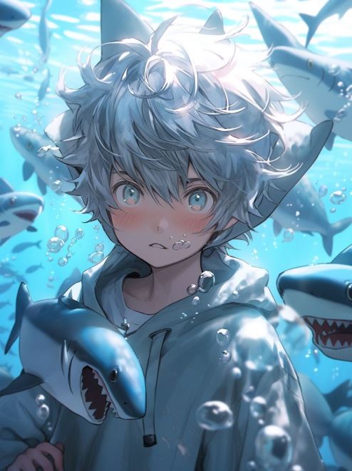 Cậu bé cá mập anime giữa đại dương sâu thẳm