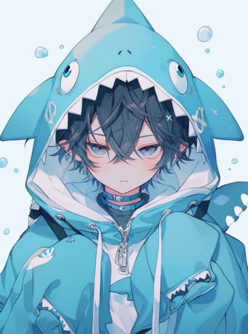 Hoodie xanh cực chất trong ảnh cá mập anime lạnh lùng