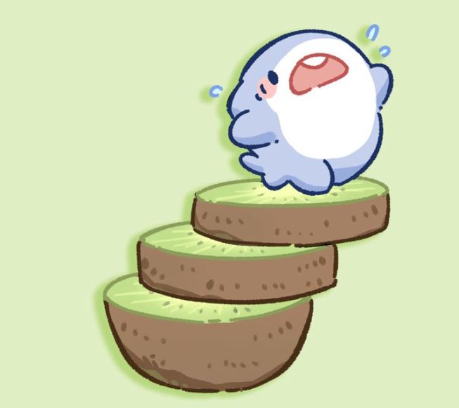 Cá mập anime leo lên những lát kiwi xanh