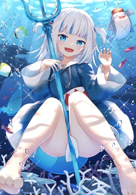 Cô bé cầm đinh ba giữa thế giới cá mập anime