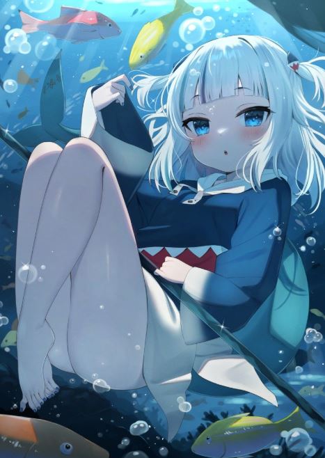 Nằm thư giãn dưới đáy biển cùng cá mập anime
