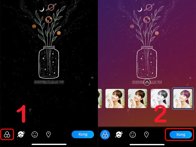 Chọn bộ lọc màu nhẹ giúp văn bản trong bong bóng chat nổi bật và dễ đọc