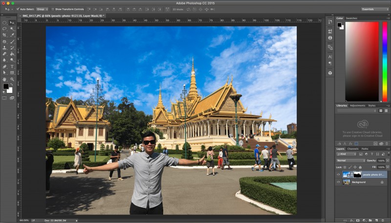 2 bước đơn giản ghép nền trời mây vào ảnh ngoại cảnh trong Photoshop