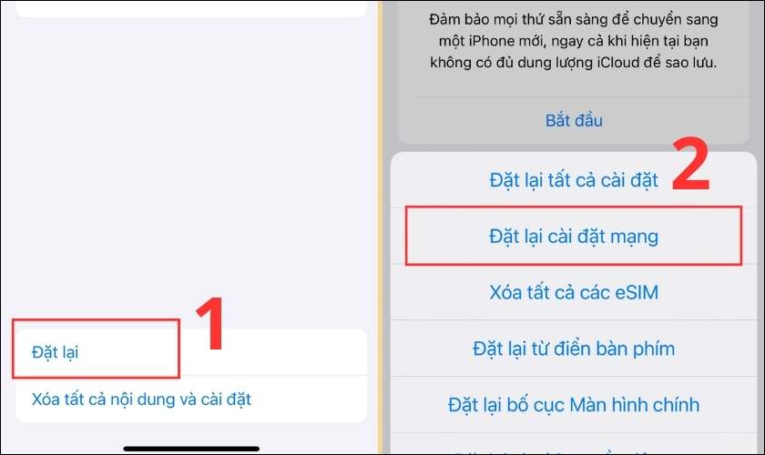 Càu đặt lại mạng trên iPhone