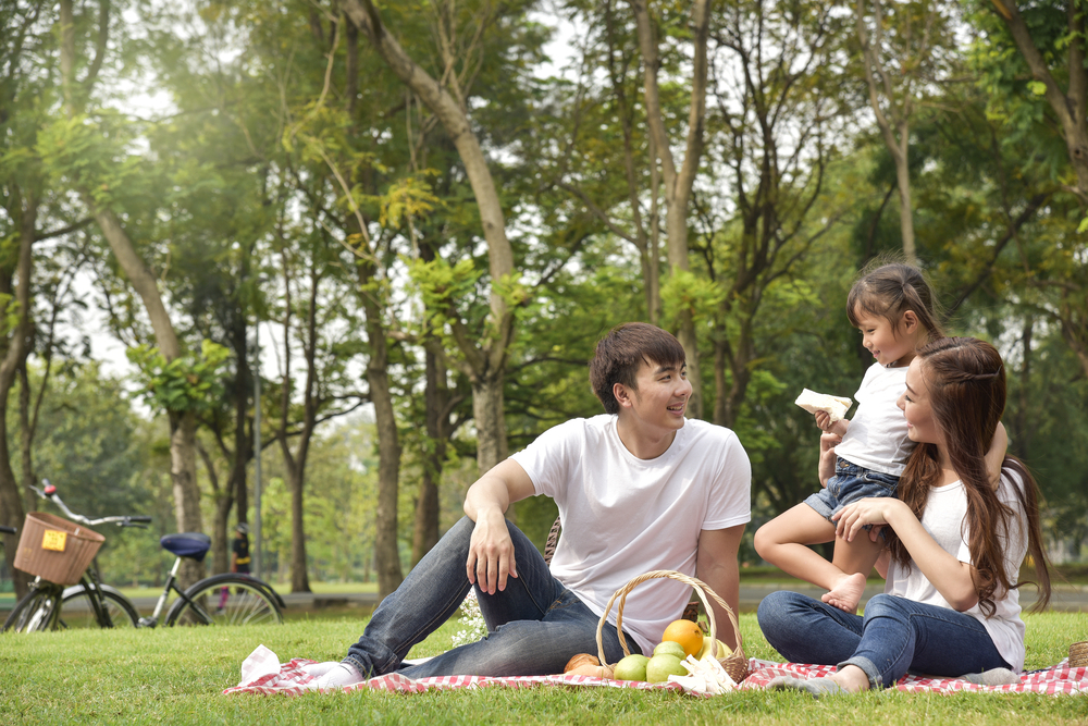 chụp ảnh gia đình đi picnic ngoài trời