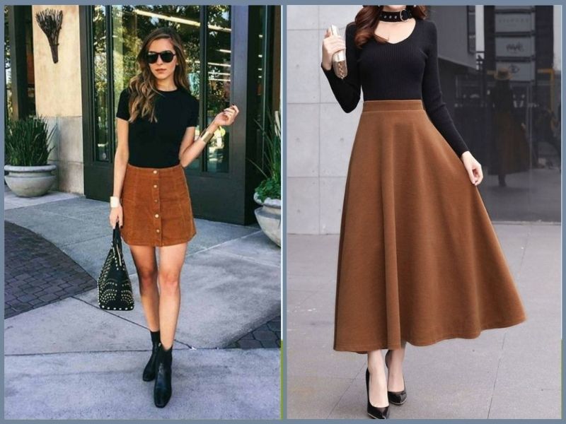 chân váy nâu mặc áo màu gì