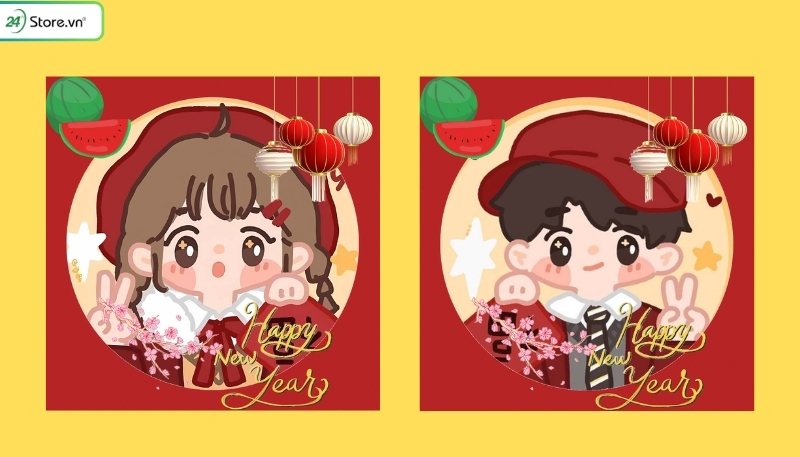 Avatar Tết cặp đôi Happy New Year