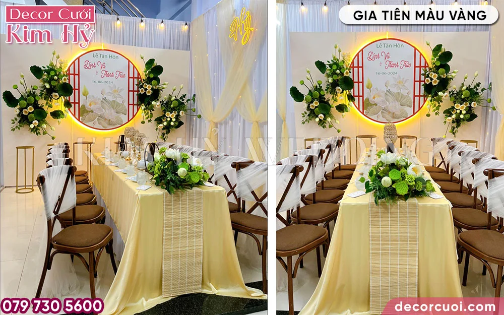 Trang trí gia tiên backdrop led vàng thu hút