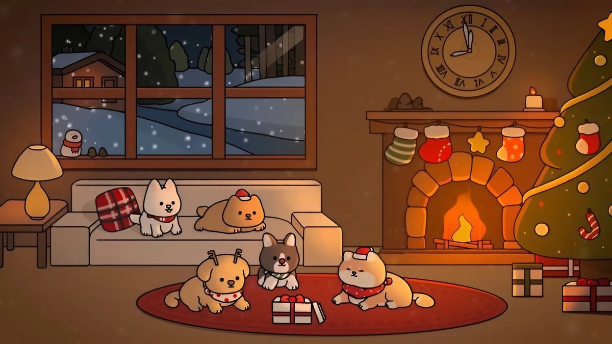 Background cute mùa đông bên lò sửa ấm áp