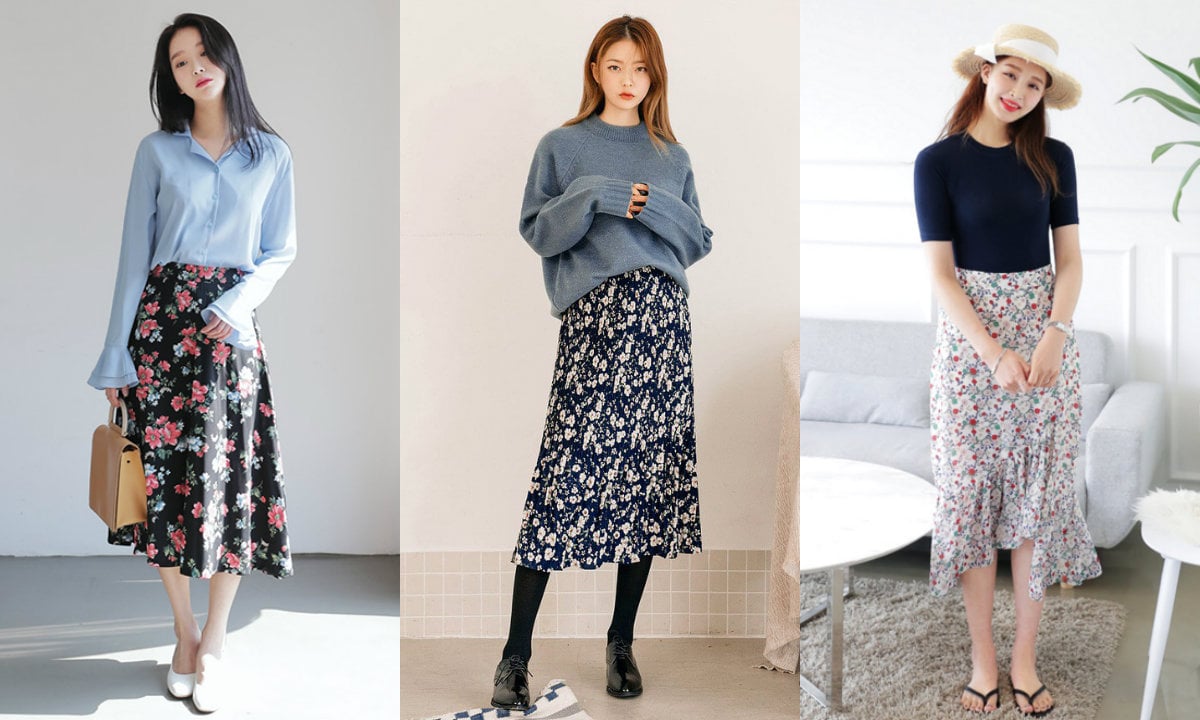 Outfit công sở với chân váy hoa xòe