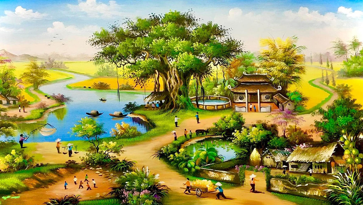 99+ Tranh Đồng Quê phong cảnh Quê hương Việt Nam treo tường đẹp nhất 2025