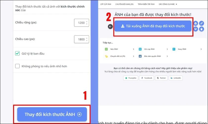 Nhấn Thay đổi kích thước ẢNH rồi tải xuống