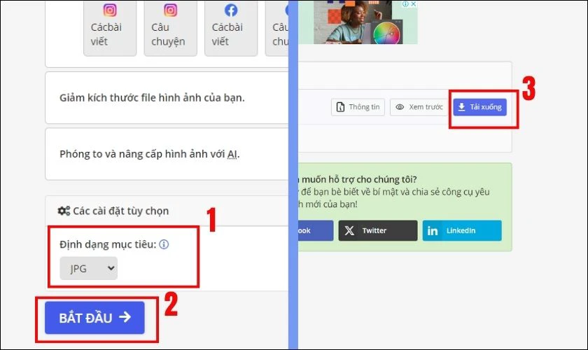 Chọn định dạng mục tiêu để chọn định dạng ảnh bạn muốn, nhấn Bắt đầu