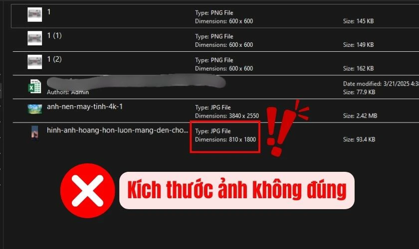 Kích thước ảnh không đúng