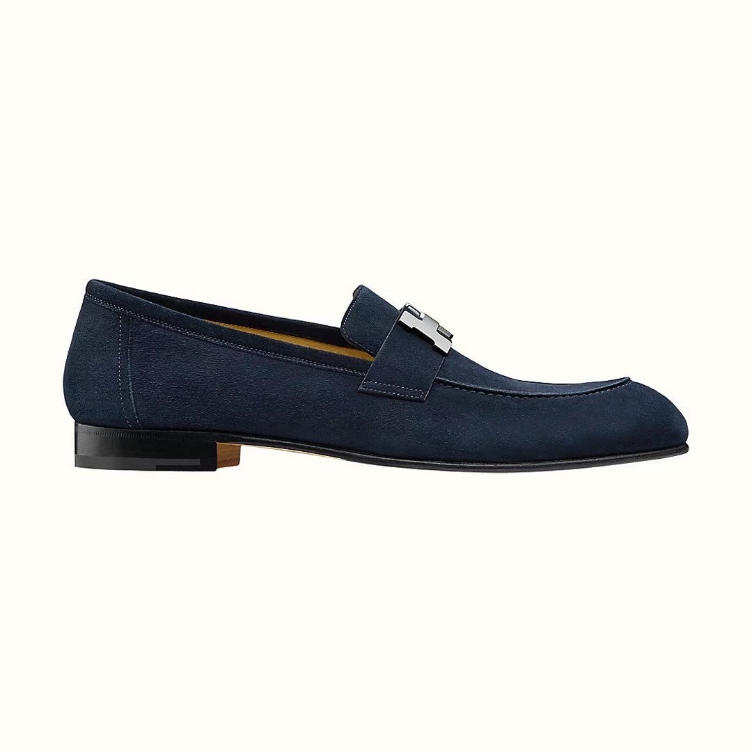 Giày lười Hermes like au da lộn màu đen GHM05
