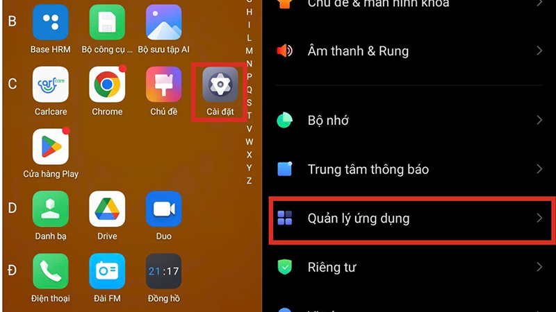 Thông tin chi tiết của một ứng dụng với nút Buộc dừng.
