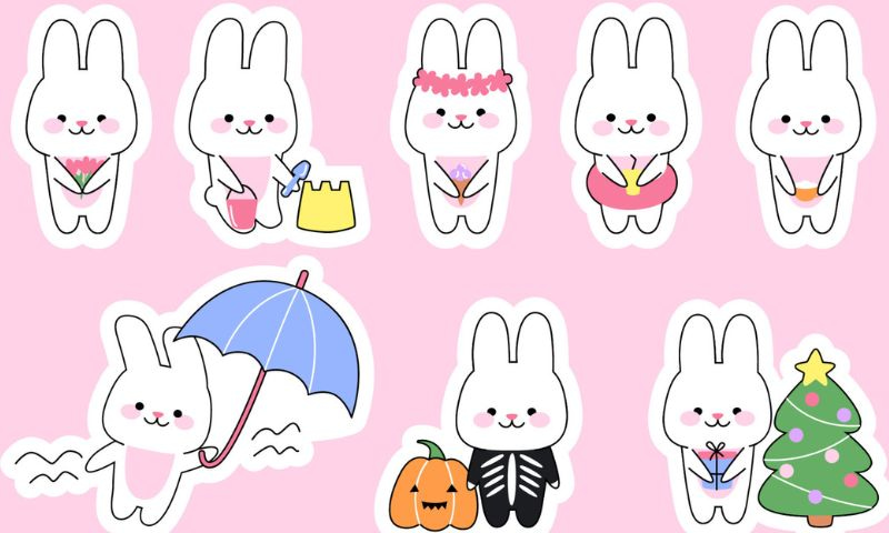 15 Mẫu sticker thỏ cute dễ thương ấn tượng 2026
