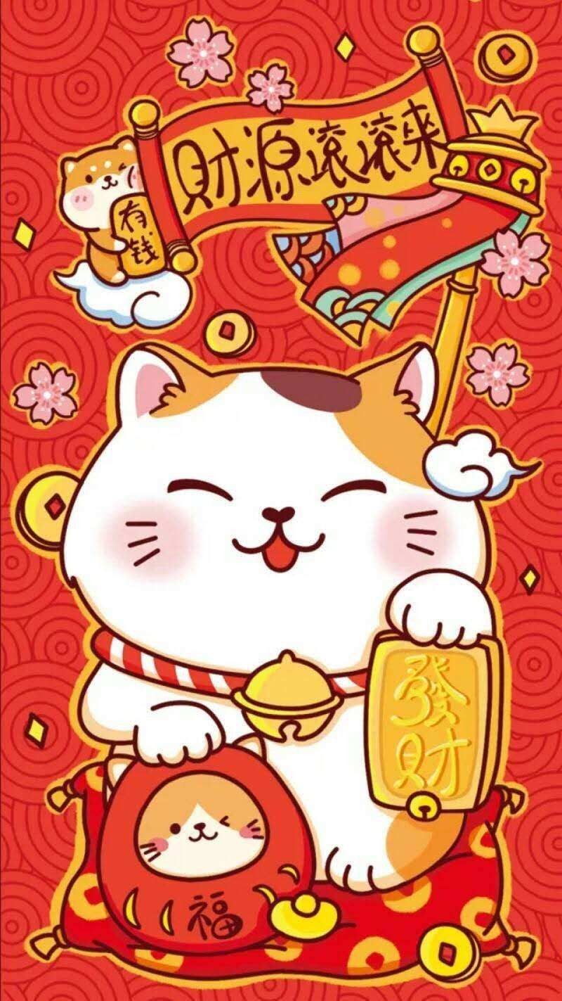 Hình nền mèo thần tài phong thủy, hợp màn hình khóa