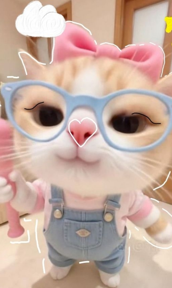 Bé mèo đeo kính yêu màu hồng
