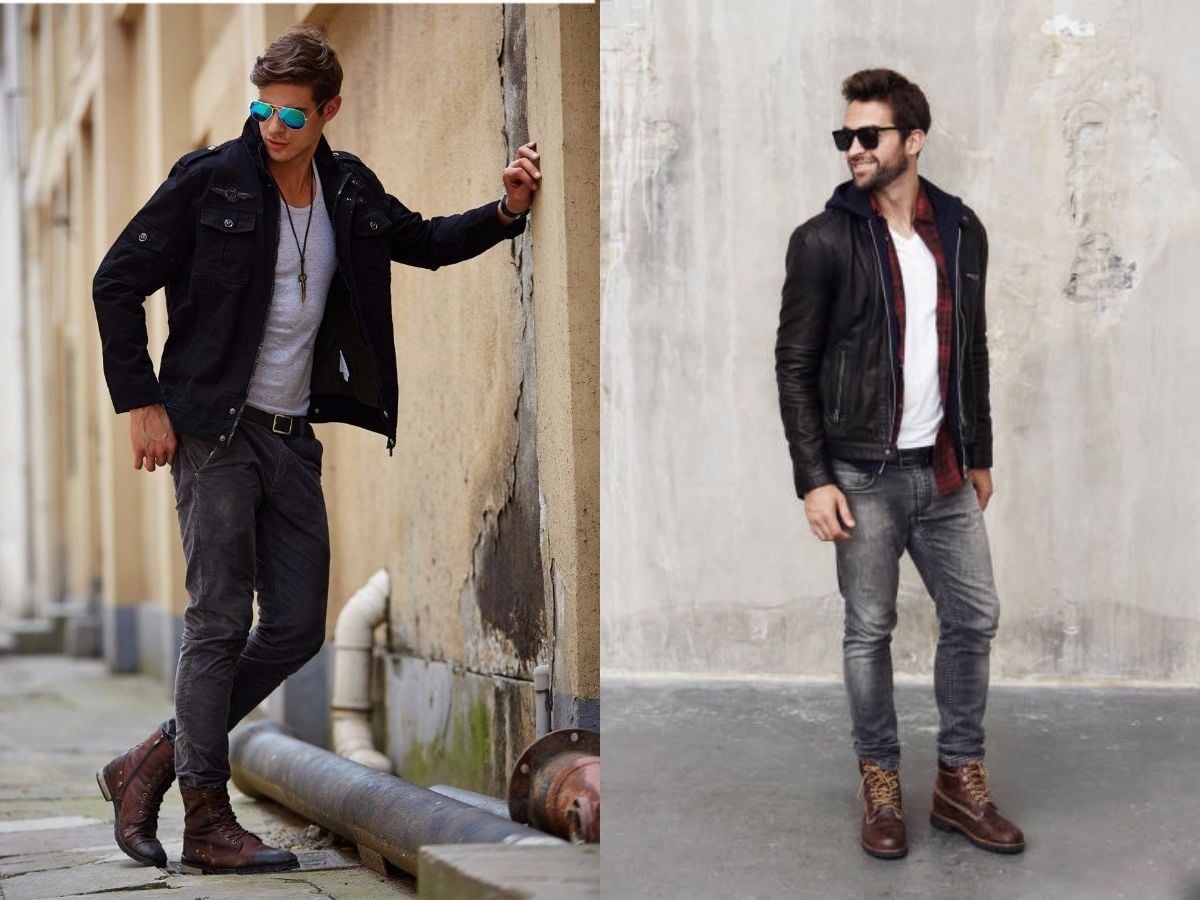 Hipster với áo khoác, áo thun và quần jeans