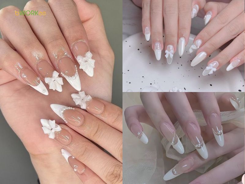 Nail cô dâu màu trắng
