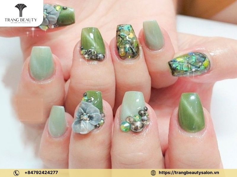 mau nail xanh bo 19