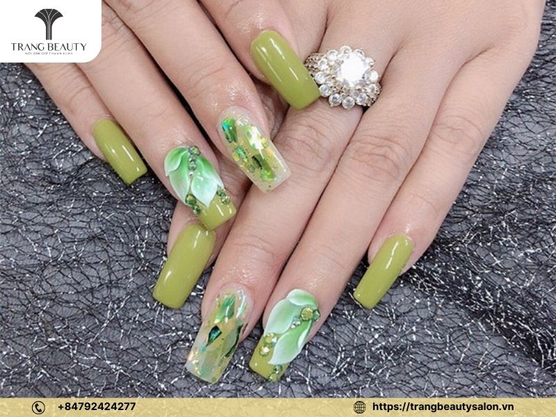 Nail xanh bơ bóng