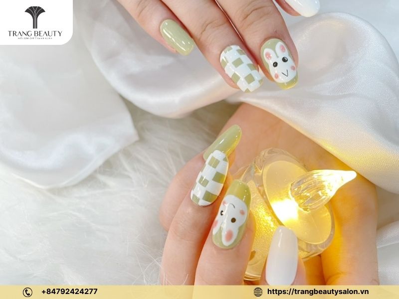 mau nail xanh bo 62