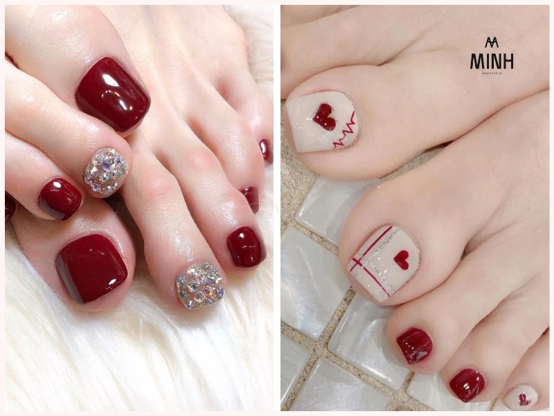 Sơn móng chân màu đỏ rượu đất sang chảnh