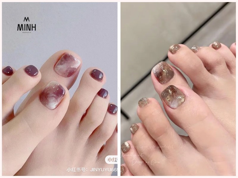 Nail chân màu tráng gương