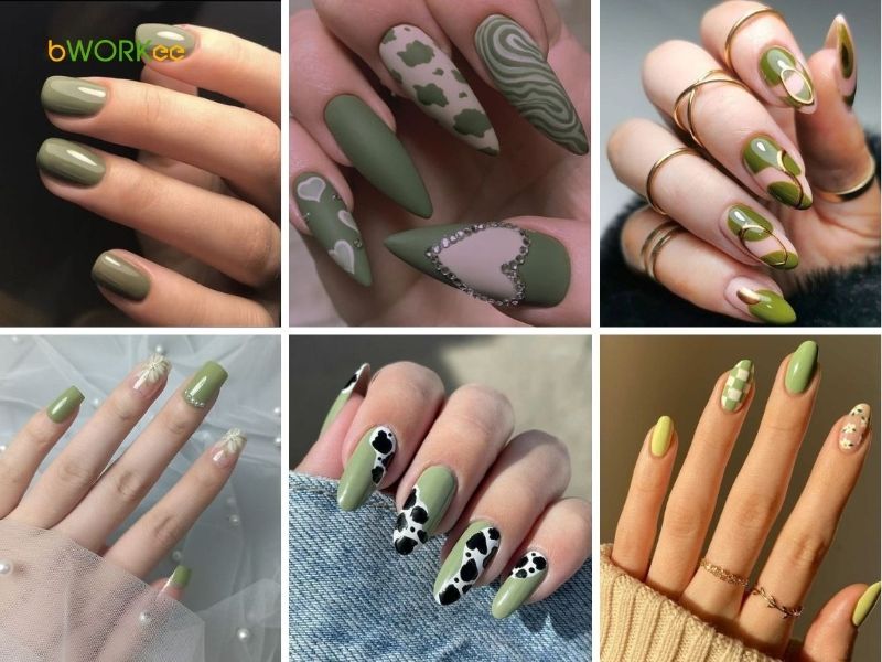 Nail xanh lá marble / mẫu nail màu xanh lá mạ họa tiết