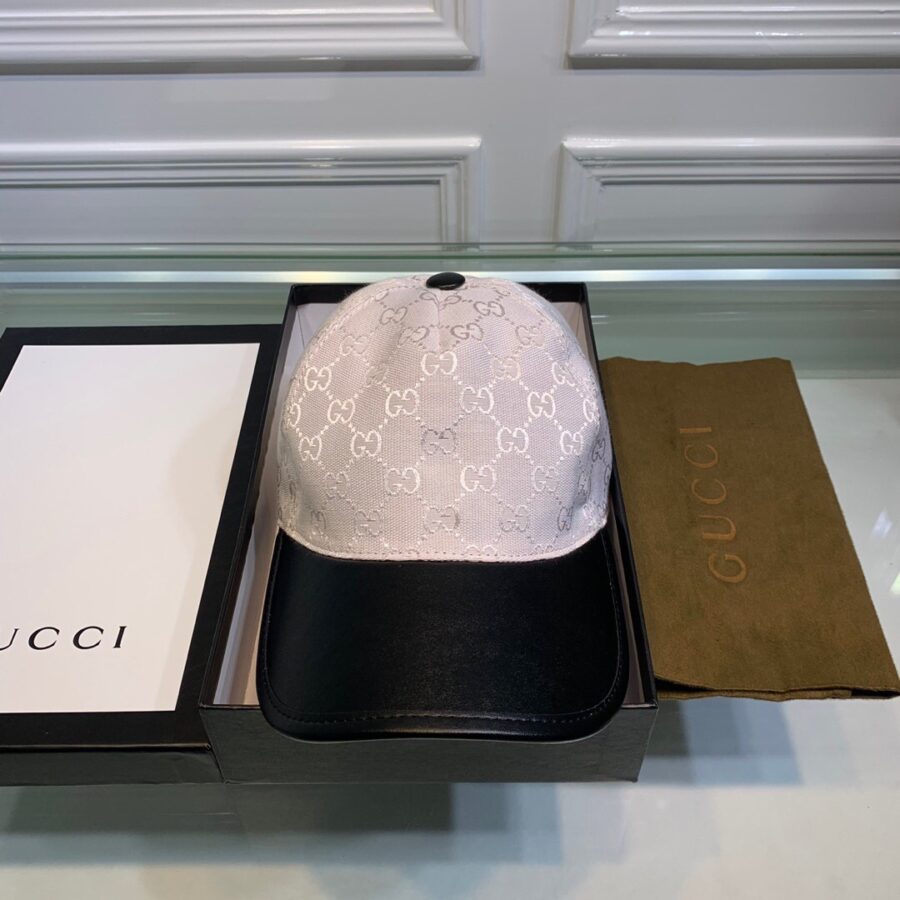 Mũ nam Gucci siêu cấp họa tiết logo phối da màu trắng MGC04